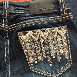 Grace in LA Women's Dark Blue Embellished Jeans